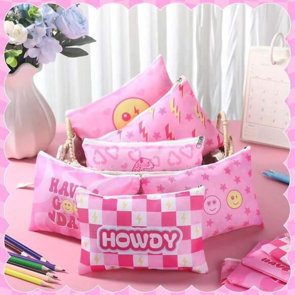 24 Pcs Preppy Cosmetic Bags Pink Makeup Pouches Bulk Cute Cosmetic Pouch with Zi - Picture 4 of 7